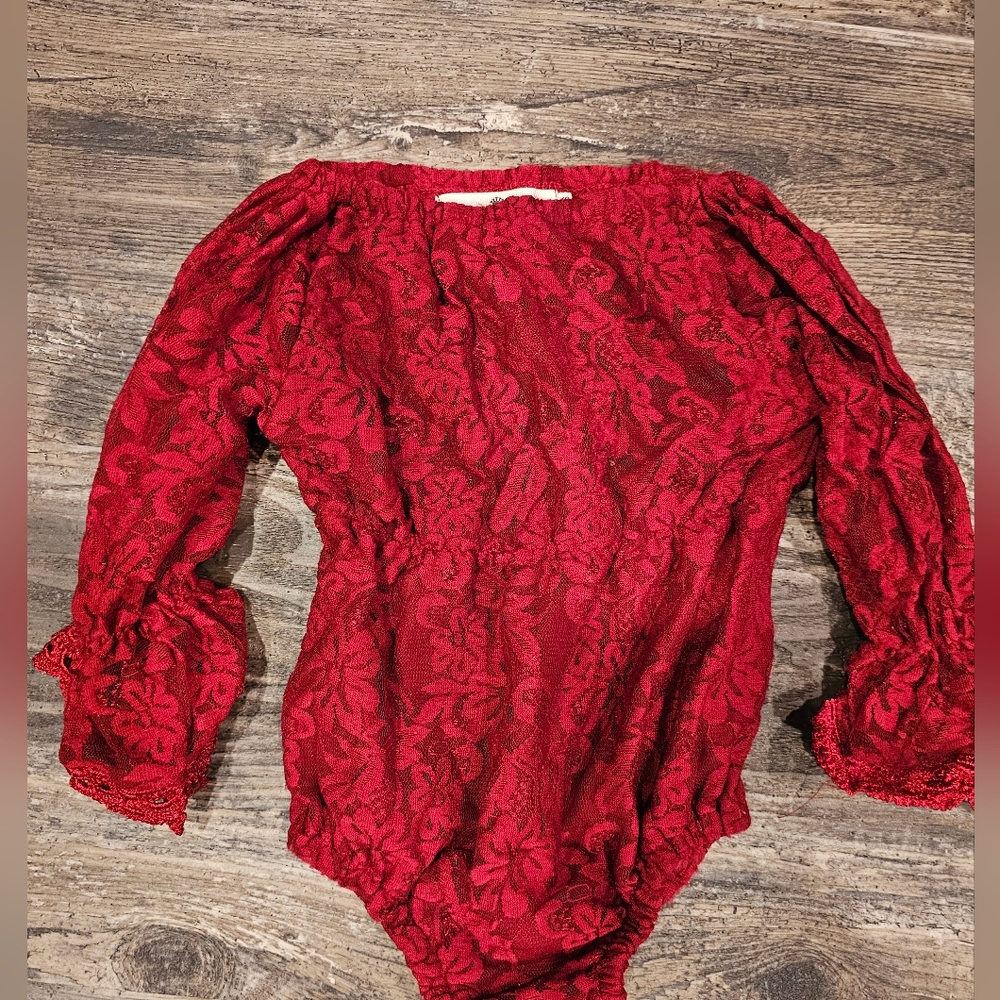Red Lace Long Sleeve Bodysuit